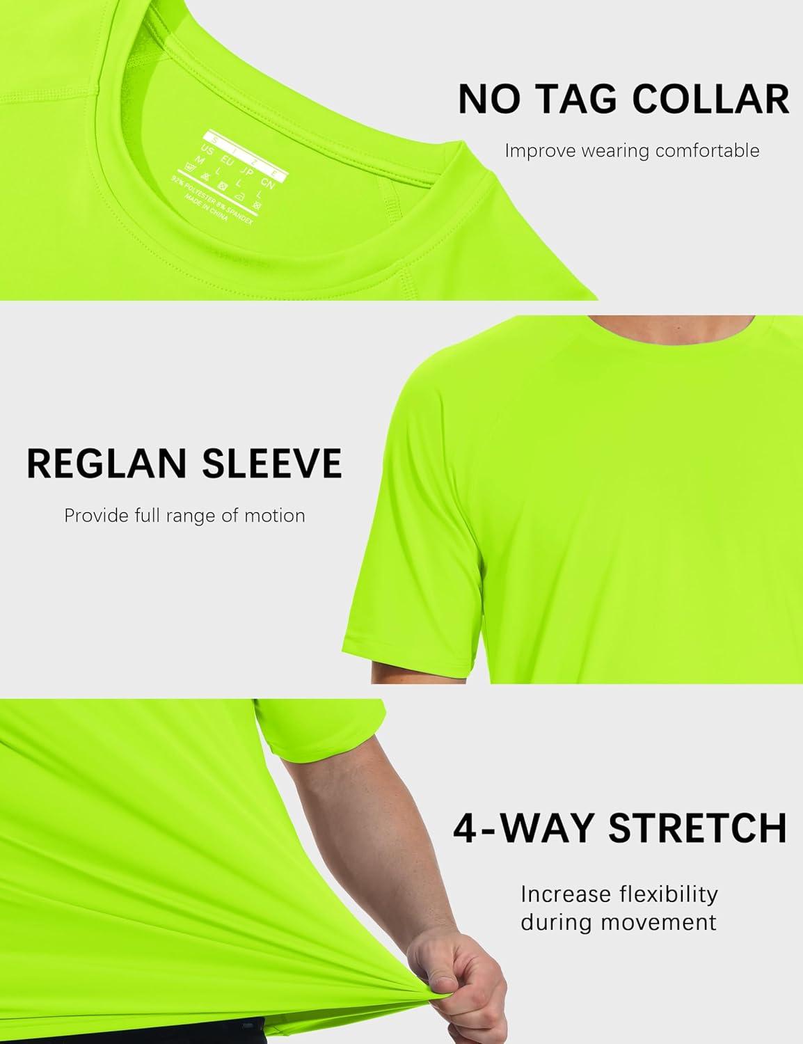 imageMAGCOMSEN Mens Short Sleeve UPF 50 TShirt Quick Dry Rash Guard Athletic Running Swim Top Tee Performance Water ShirtsFl Green