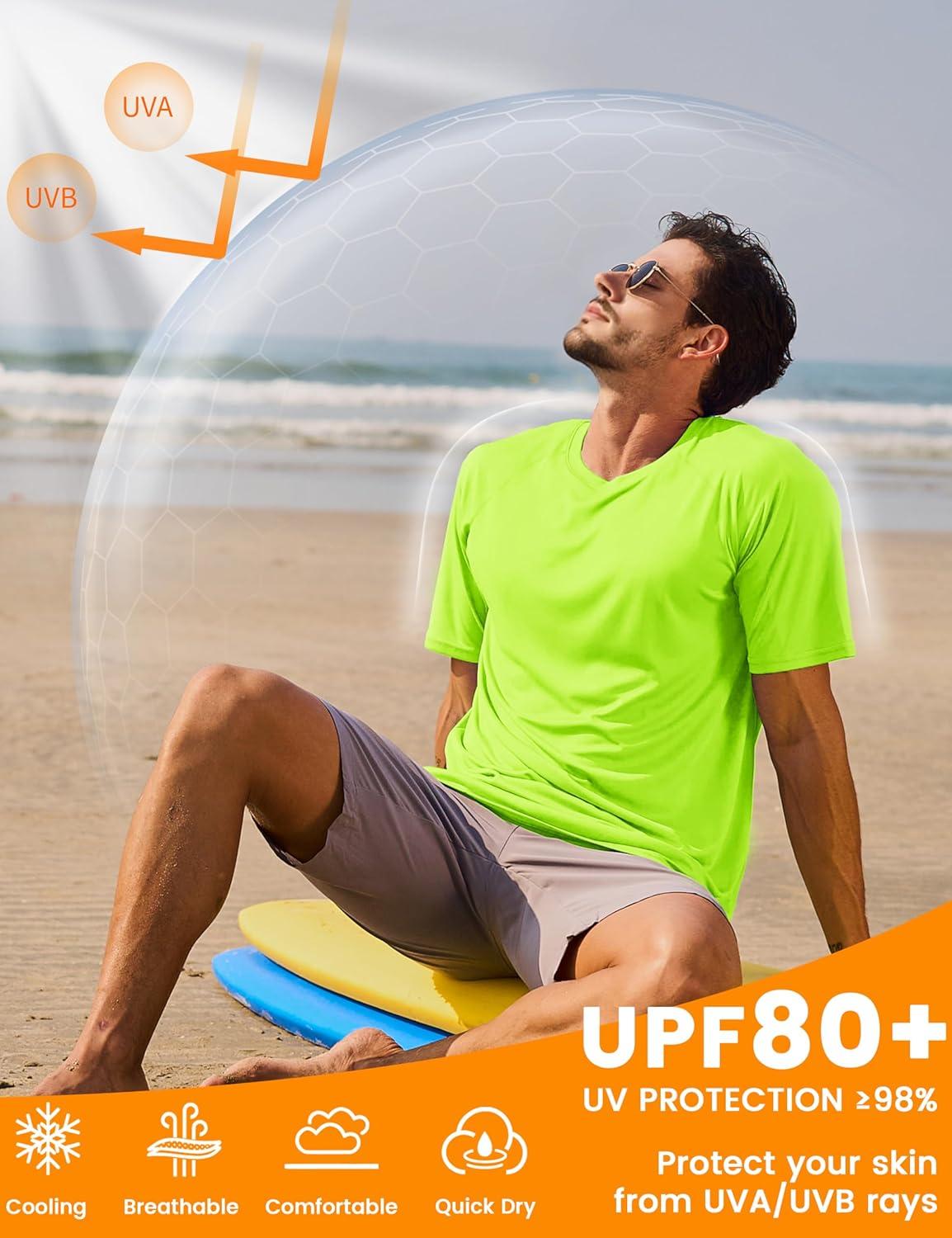 imageMAGCOMSEN Mens Short Sleeve UPF 50 TShirt Quick Dry Rash Guard Athletic Running Swim Top Tee Performance Water ShirtsFl Green