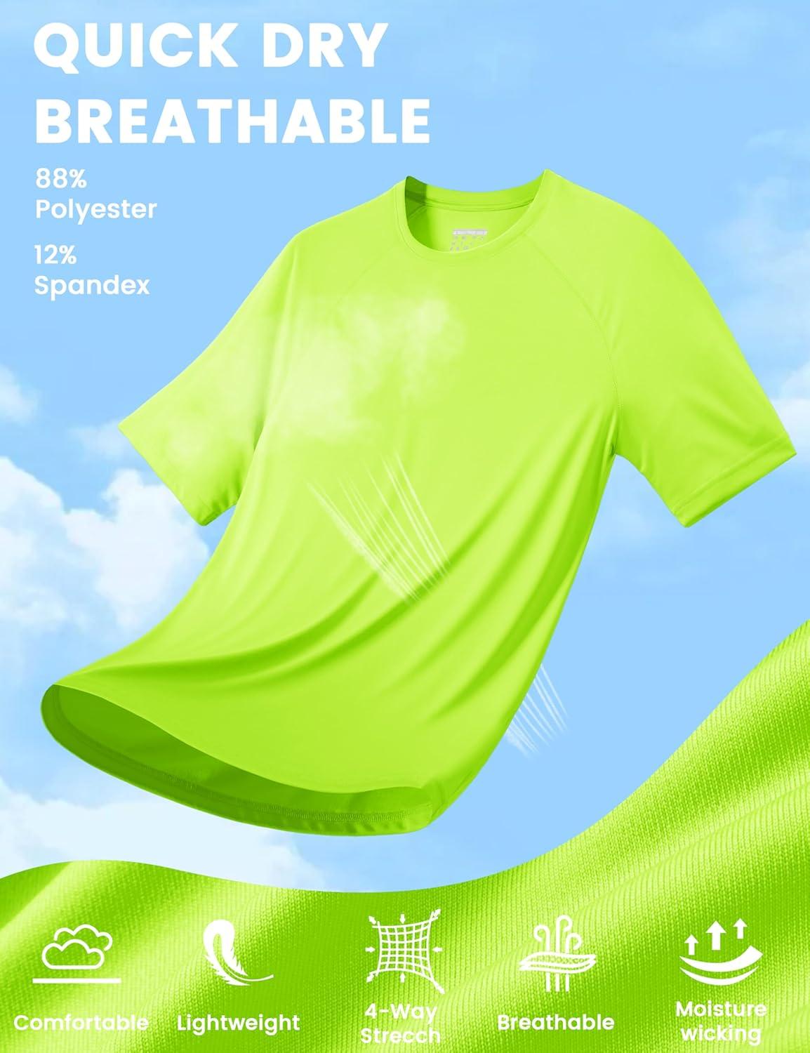 imageMAGCOMSEN Mens Short Sleeve UPF 50 TShirt Quick Dry Rash Guard Athletic Running Swim Top Tee Performance Water ShirtsFl Green