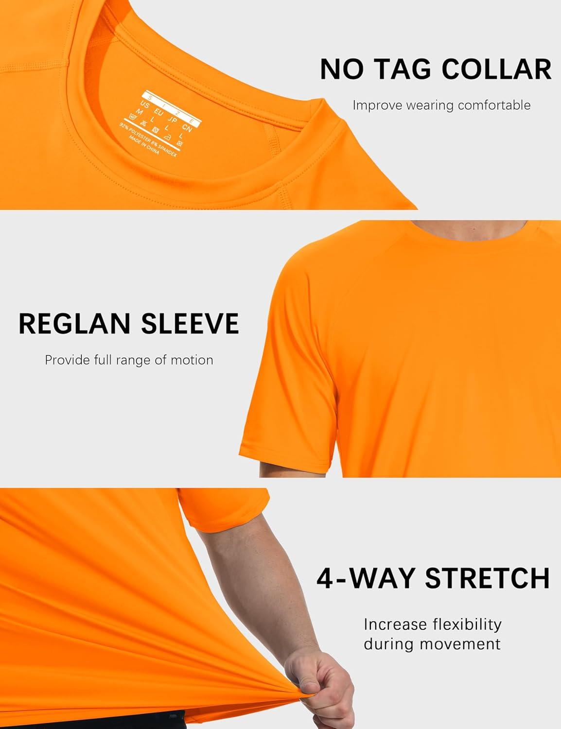 imageMAGCOMSEN Mens Short Sleeve UPF 50 TShirt Quick Dry Rash Guard Athletic Running Swim Top Tee Performance Water ShirtsFl Orange