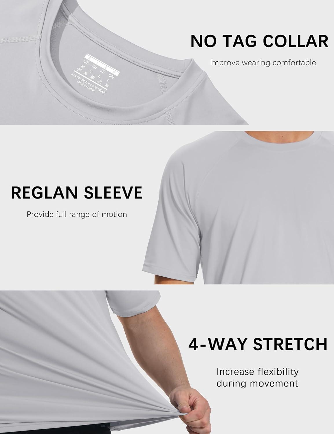 imageMAGCOMSEN Mens Short Sleeve UPF 50 TShirt Quick Dry Rash Guard Athletic Running Swim Top Tee Performance Water ShirtsLight Gray
