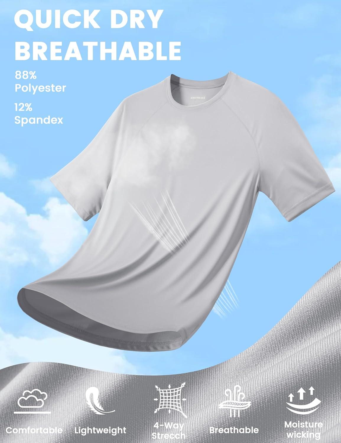 imageMAGCOMSEN Mens Short Sleeve UPF 50 TShirt Quick Dry Rash Guard Athletic Running Swim Top Tee Performance Water ShirtsLight Gray
