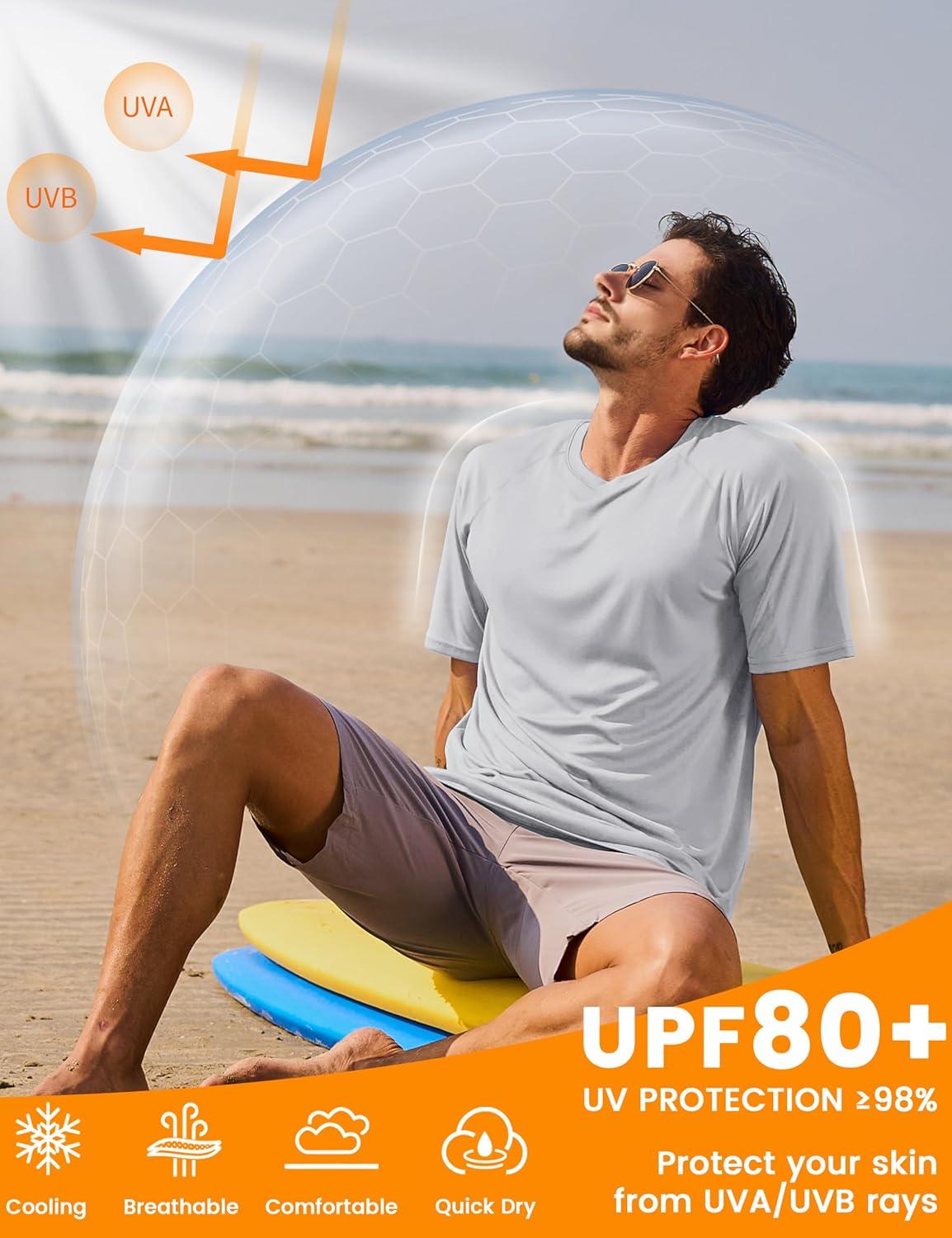 imageMAGCOMSEN Mens Short Sleeve UPF 50 TShirt Quick Dry Rash Guard Athletic Running Swim Top Tee Performance Water ShirtsLight Gray