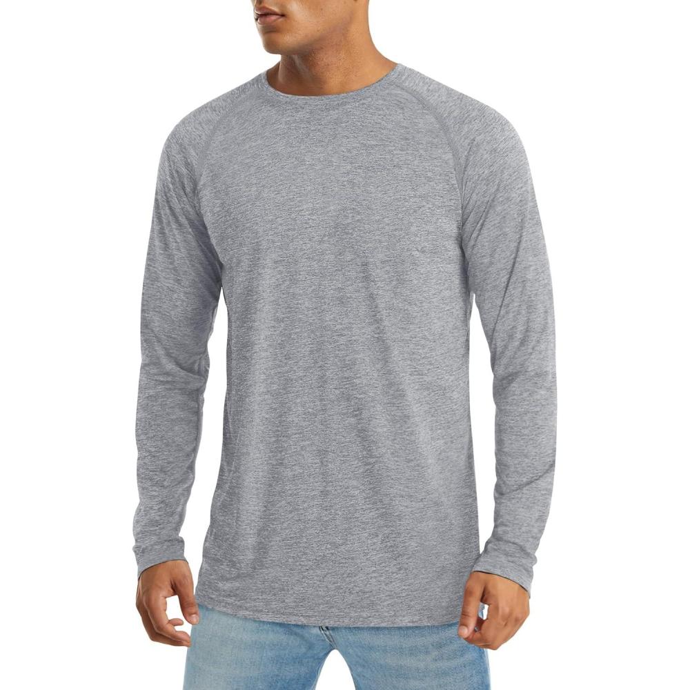 imageMAGCOMSEN Mens Long Sleeve Shirts UPF 50 UV Sun Protection Athletic Shirts for Hiking Running Workout Rash GuardLight Grey