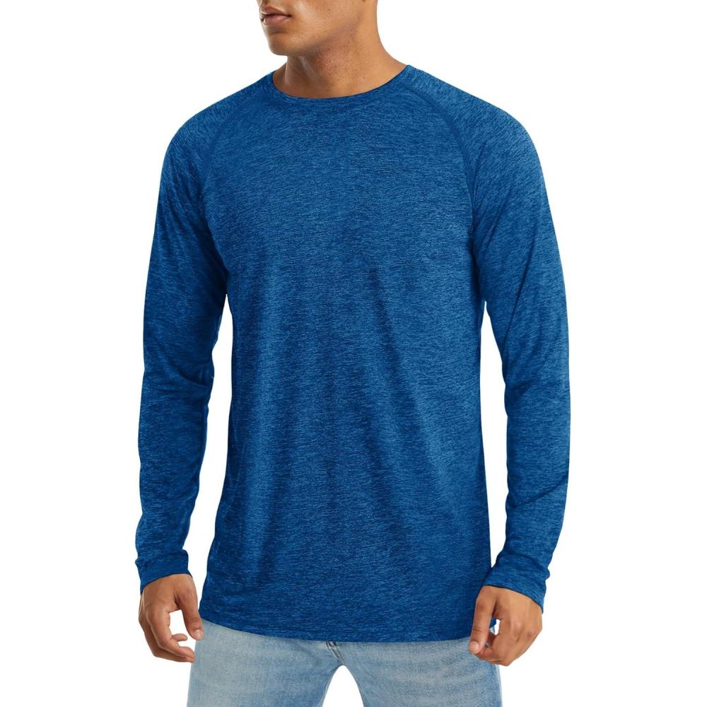 imageMAGCOMSEN Mens Long Sleeve Shirts UPF 50 UV Sun Protection Athletic Shirts for Hiking Running Workout Rash GuardMedium Blue