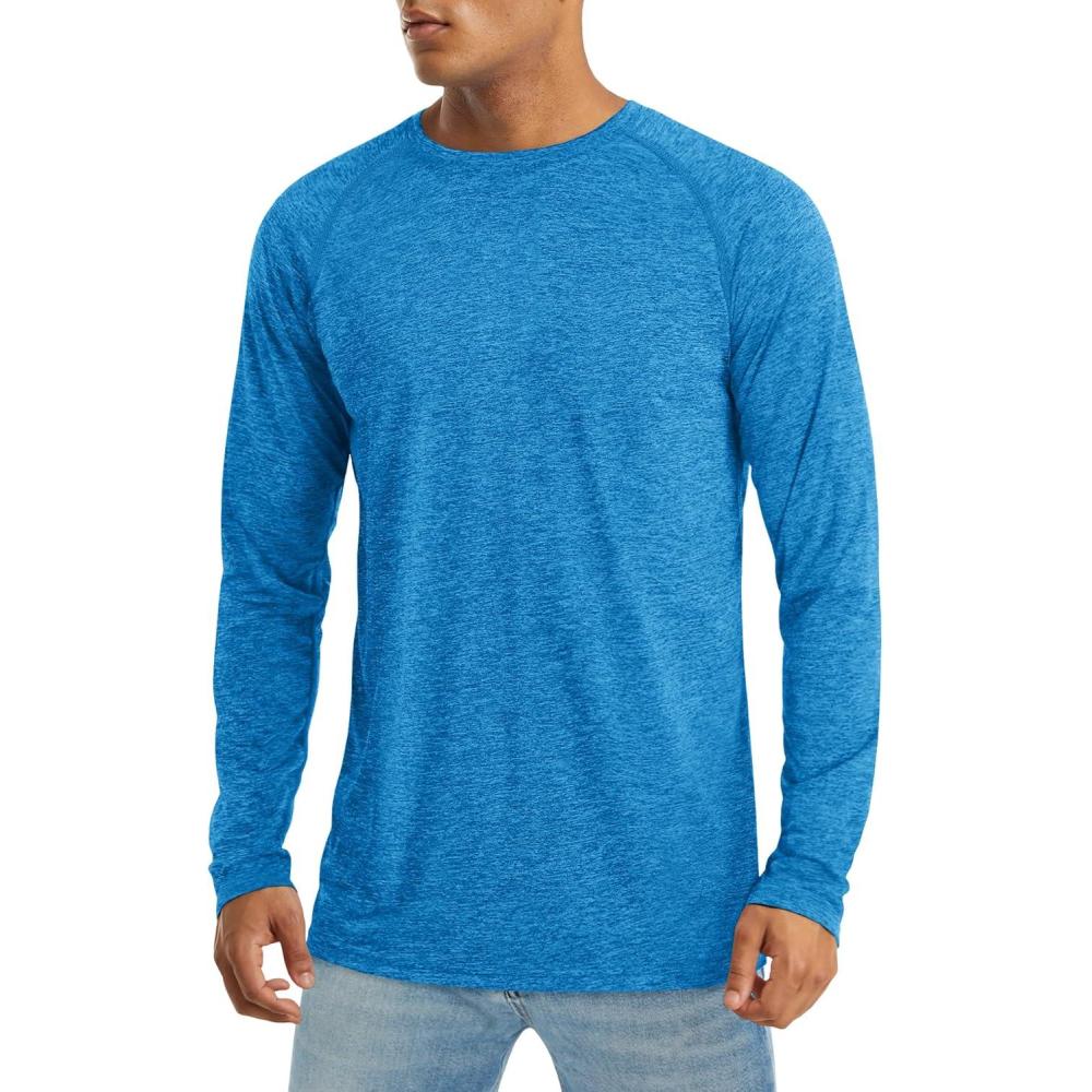 imageMAGCOMSEN Mens Long Sleeve Shirts UPF 50 UV Sun Protection Athletic Shirts for Hiking Running Workout Rash GuardSea Blue