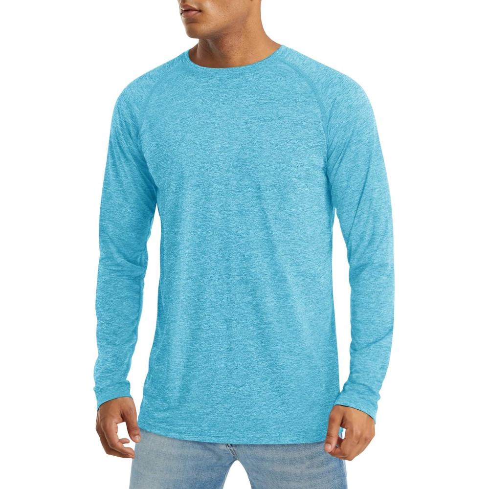 imageMAGCOMSEN Mens Long Sleeve Shirts UPF 50 UV Sun Protection Athletic Shirts for Hiking Running Workout Rash GuardWater Blue