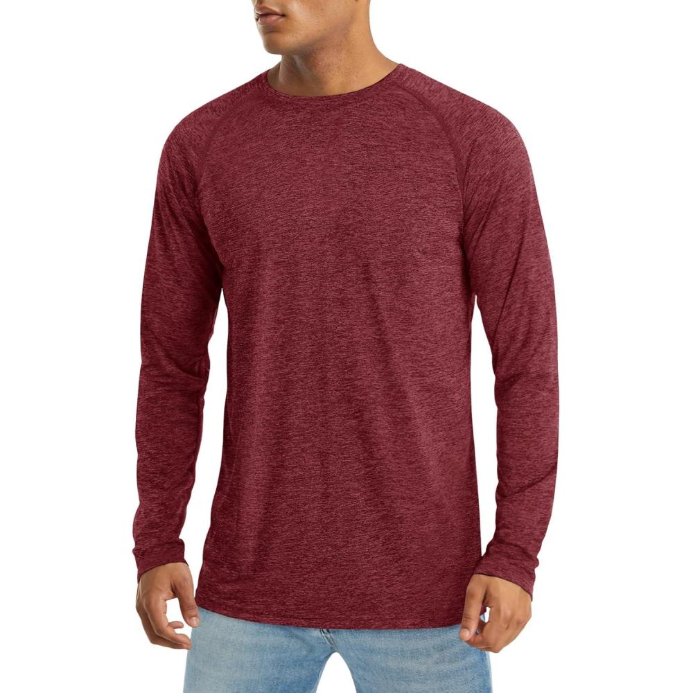 imageMAGCOMSEN Mens Long Sleeve Shirts UPF 50 UV Sun Protection Athletic Shirts for Hiking Running Workout Rash GuardWine Red