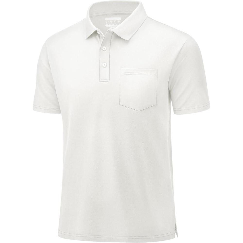 imageMAGCOMSEN Mens Polo Shirts Short Sleeve Cotton Pique Golf Shirts with Pocket Casual Performance Moisture Wicking Polos White XL