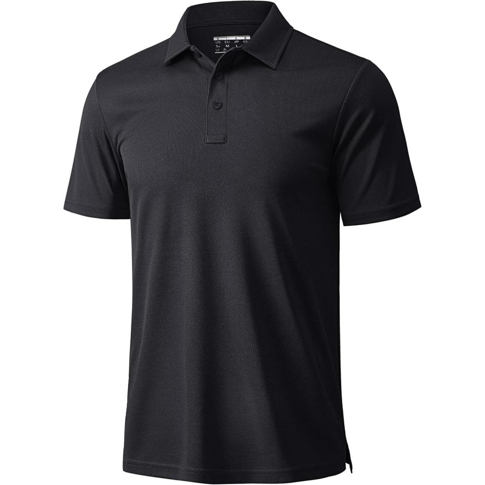 imageMAGCOMSEN Mens Polo Shirts Short Sleeve Golf Quick Dry Collared Moisture Wicking Athletic Performance PolosBlack
