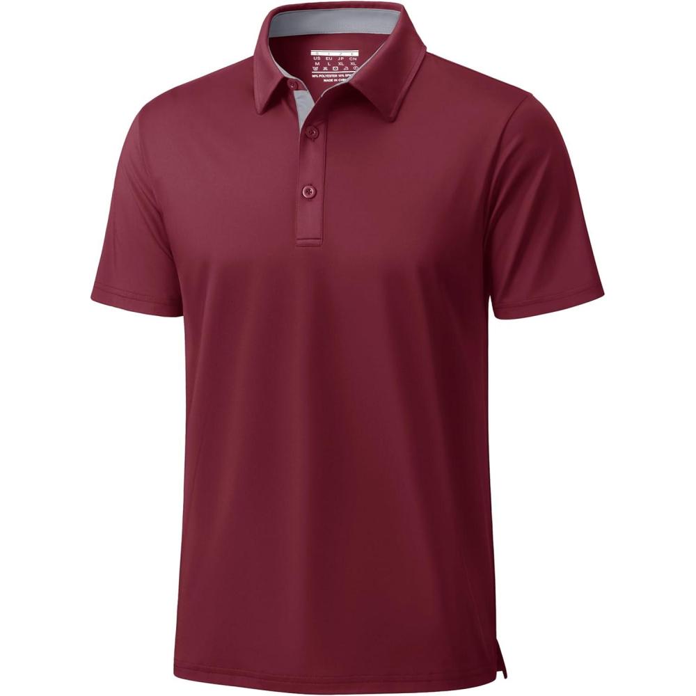 imageMAGCOMSEN Mens Polo Shirts Short Sleeve UPF 50 Dry Fit Performance Golf Shirts Casual Athletic Collared ShirtWine Red