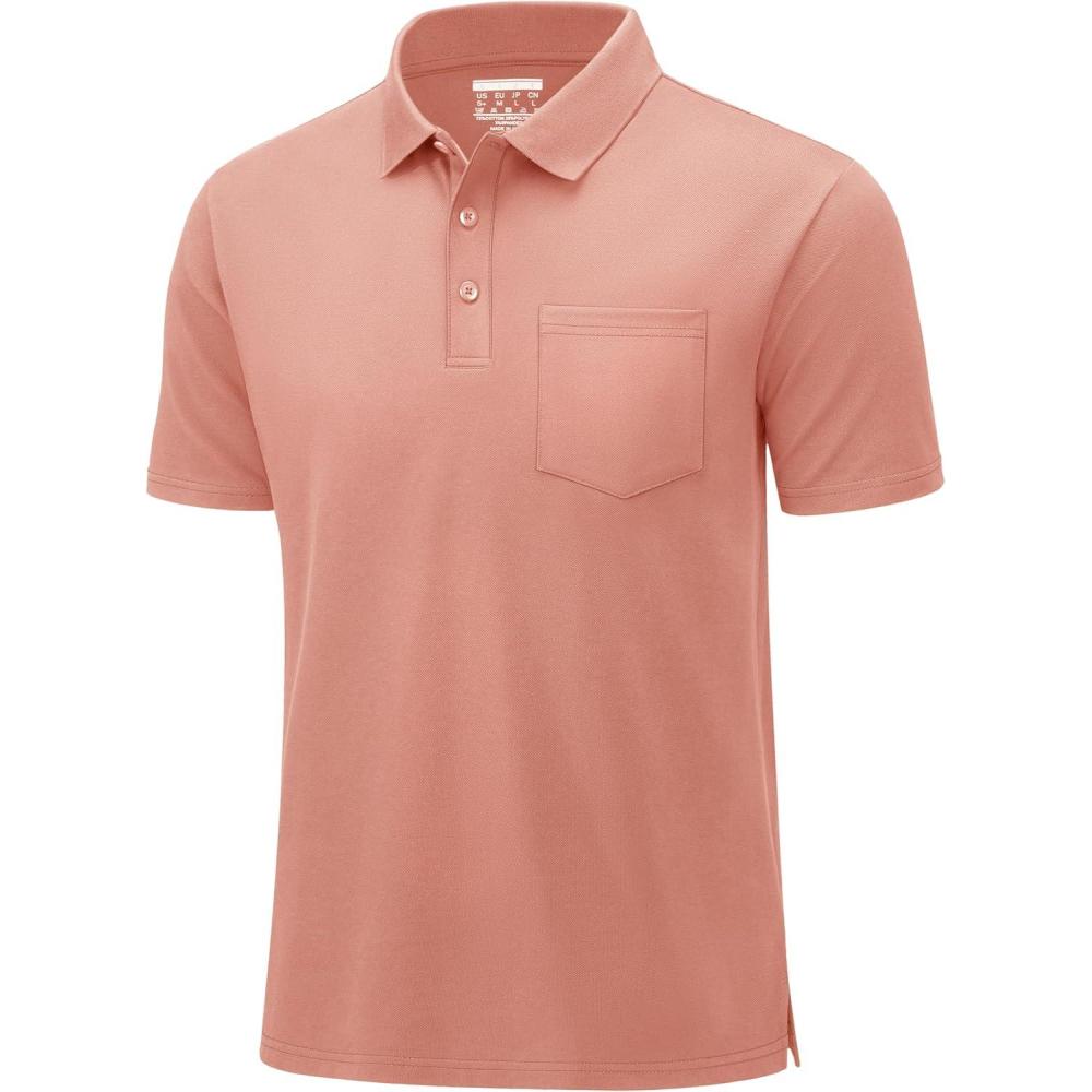 imageMAGCOMSEN Mens Polo Shirts with Pocket Cotton Pique Short Sleeve Collared Shirt Moisture Wicking Golf Shirts 3Button ShirtsGray Pink