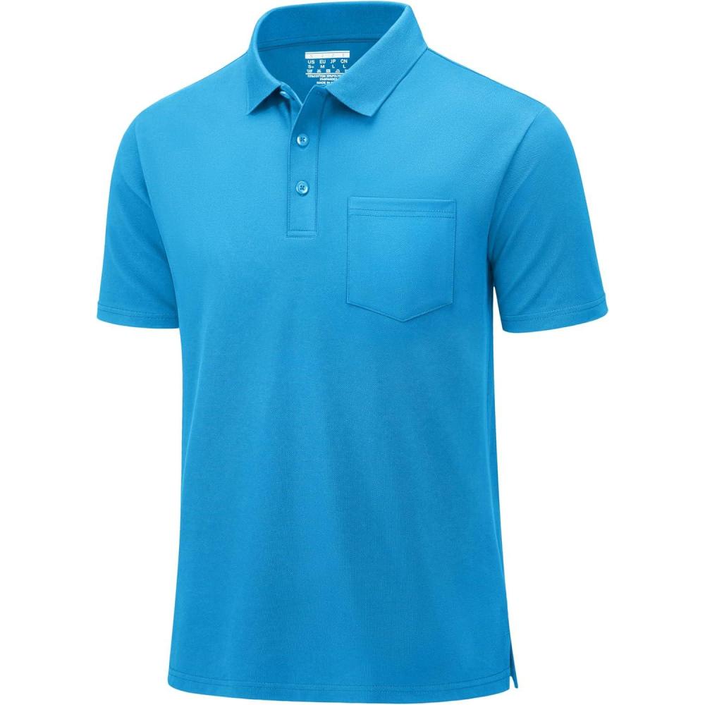 imageMAGCOMSEN Mens Polo Shirts with Pocket Cotton Pique Short Sleeve Collared Shirt Moisture Wicking Golf Shirts 3Button ShirtsGrey Green