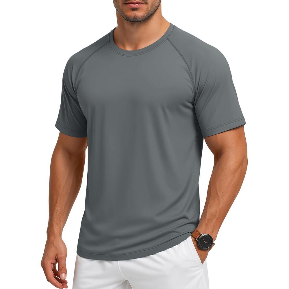 imageMAGCOMSEN Mens Short Sleeve UPF 50 TShirt Quick Dry Rash Guard Athletic Running Swim Top Tee Performance Water ShirtsDark Gray