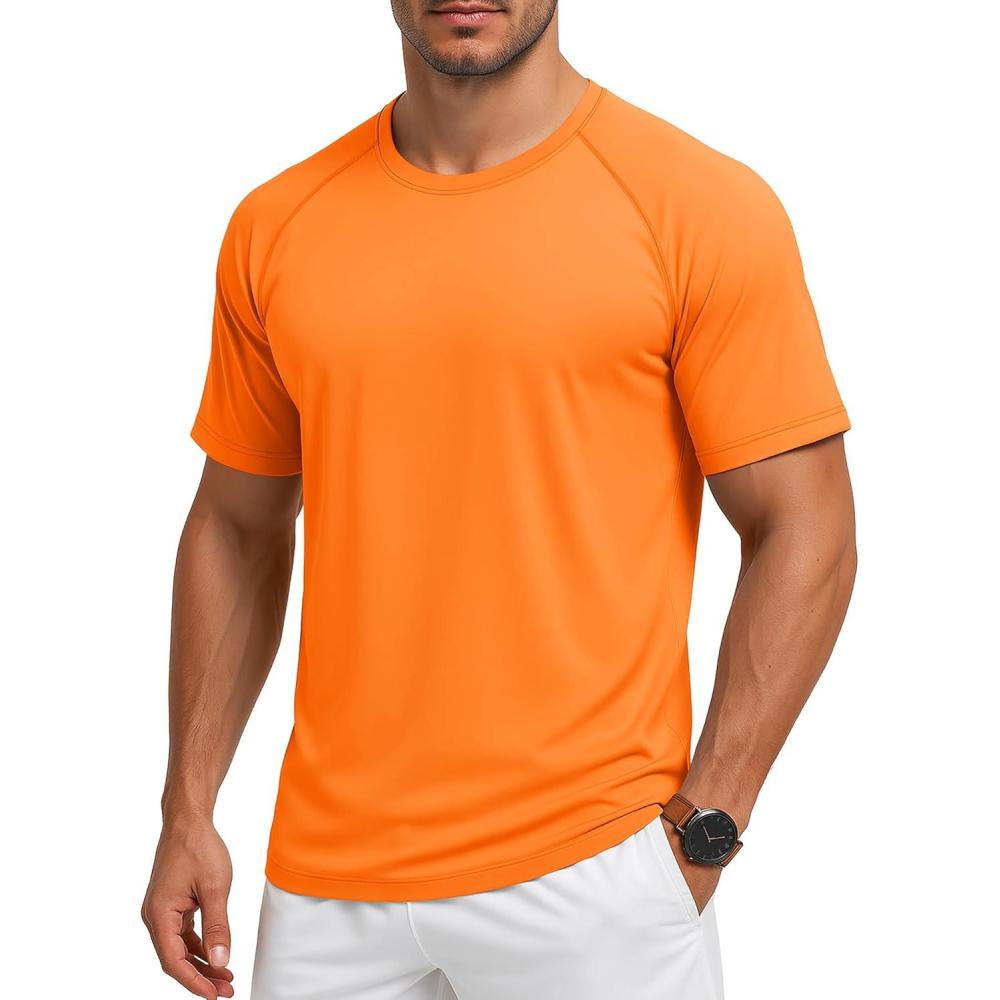 imageMAGCOMSEN Mens Short Sleeve UPF 50 TShirt Quick Dry Rash Guard Athletic Running Swim Top Tee Performance Water ShirtsFl Orange
