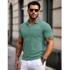 imageMAGCOMSEN Mens Polo Shirts with Pocket Cotton Pique Short Sleeve Collared Shirt Moisture Wicking Golf Shirts 3Button ShirtsGray Green