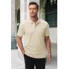 imageMAGCOMSEN Mens Polo Shirts with Pocket Cotton Pique Short Sleeve Collared Shirt Moisture Wicking Golf Shirts 3Button ShirtsKhaki
