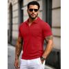 imageMAGCOMSEN Mens Polo Shirts with Pocket Cotton Pique Short Sleeve Collared Shirt Moisture Wicking Golf Shirts 3Button ShirtsRed