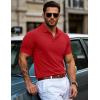 imageMAGCOMSEN Mens Polo Shirts with Pocket Cotton Pique Short Sleeve Collared Shirt Moisture Wicking Golf Shirts 3Button ShirtsRed