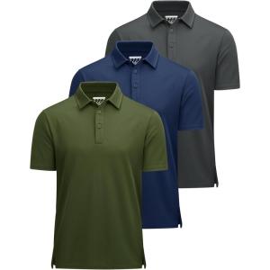 imageMAGCOMSEN 3 Pack Mens Polo Shirts Short Sleeve Athletic Performance Collared Shirt Moisture Wicking Casual Golf PolosArmy GreenNavyDark Gray