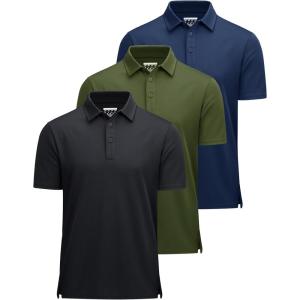 imageMAGCOMSEN 3 Pack Mens Polo Shirts Short Sleeve Athletic Performance Collared Shirt Moisture Wicking Casual Golf PolosBlackArmy GreenNavy