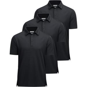 imageMAGCOMSEN 3 Pack Mens Polo Shirts Short Sleeve Athletic Performance Collared Shirt Moisture Wicking Casual Golf PolosBlackBlackBlack