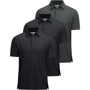 imageMAGCOMSEN 3 Pack Mens Polo Shirts Short Sleeve Athletic Performance Collared Shirt Moisture Wicking Casual Golf PolosBlackBlackDark Gray