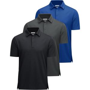 imageMAGCOMSEN 3 Pack Mens Polo Shirts Short Sleeve Athletic Performance Collared Shirt Moisture Wicking Casual Golf PolosBlackDark GrayColor Blue