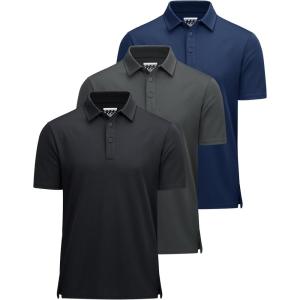 imageMAGCOMSEN 3 Pack Mens Polo Shirts Short Sleeve Athletic Performance Collared Shirt Moisture Wicking Casual Golf PolosBlackDark GrayNavy