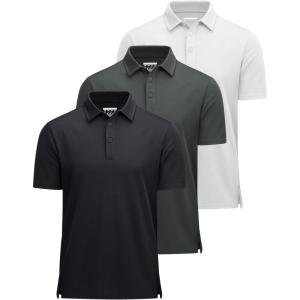 imageMAGCOMSEN 3 Pack Mens Polo Shirts Short Sleeve Athletic Performance Collared Shirt Moisture Wicking Casual Golf PolosBlackDark GrayWhite