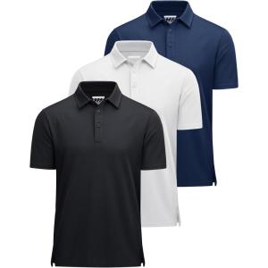 imageMAGCOMSEN 3 Pack Mens Polo Shirts Short Sleeve Athletic Performance Collared Shirt Moisture Wicking Casual Golf PolosBlackWhiteNavy