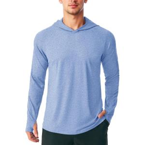 imageMAGCOMSEN Mens Hooded UPF 50 Sun Protection T Shirts Long Sleeve Athletic Fishing Shirts Rash GuardsLight Blue