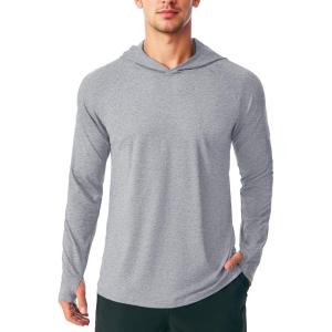 imageMAGCOMSEN Mens Hooded UPF 50 Sun Protection T Shirts Long Sleeve Athletic Fishing Shirts Rash GuardsLight Grey