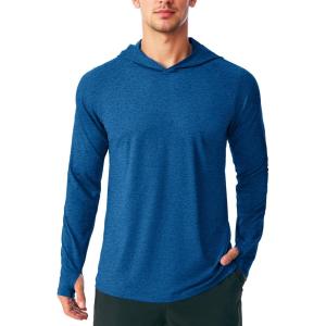 imageMAGCOMSEN Mens Hooded UPF 50 Sun Protection T Shirts Long Sleeve Athletic Fishing Shirts Rash GuardsMiddle Blue