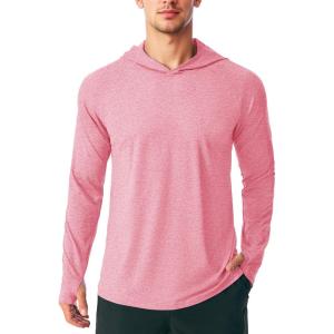 imageMAGCOMSEN Mens Hooded UPF 50 Sun Protection T Shirts Long Sleeve Athletic Fishing Shirts Rash GuardsPink