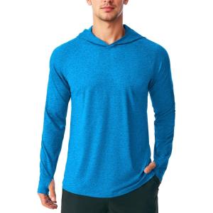 imageMAGCOMSEN Mens Hooded UPF 50 Sun Protection T Shirts Long Sleeve Athletic Fishing Shirts Rash GuardsSea Blue