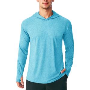 imageMAGCOMSEN Mens Hooded UPF 50 Sun Protection T Shirts Long Sleeve Athletic Fishing Shirts Rash GuardsWater Blue
