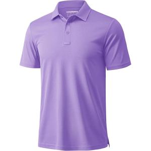 imageMAGCOMSEN Mens Polo Shirts Short Sleeve Golf Quick Dry Collared Moisture Wicking Athletic Performance PolosLight Purple