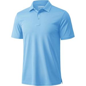 imageMAGCOMSEN Mens Polo Shirts Short Sleeve Golf Quick Dry Collared Moisture Wicking Athletic Performance PolosSky Blue