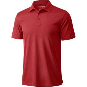 imageMAGCOMSEN Mens Polo Shirts Short Sleeve Golf Quick Dry Collared Moisture Wicking Athletic Performance PolosTrue Red
