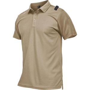 imageMAGCOMSEN Mens Polo Shirts Short Sleeve Quick Dry Performance Tactical Shirt UPF 50 Work Golf Polos Collared ShirtsKhaki