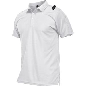 imageMAGCOMSEN Mens Polo Shirts Short Sleeve Quick Dry Performance Tactical Shirt UPF 50 Work Golf Polos Collared ShirtsWhite