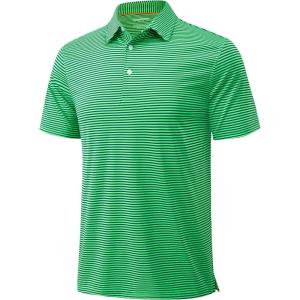 imageMAGCOMSEN Mens Polo Shirts Short Sleeve Striped Golf Polos Dry Fit Casual Performance Collared ShirtStripe Green