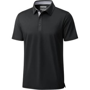 imageMAGCOMSEN Mens Polo Shirts Short Sleeve UPF 50 Dry Fit Performance Golf Shirts Casual Athletic Collared ShirtBlack