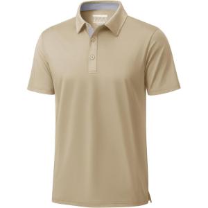 imageMAGCOMSEN Mens Polo Shirts Short Sleeve UPF 50 Dry Fit Performance Golf Shirts Casual Athletic Collared ShirtKhaki