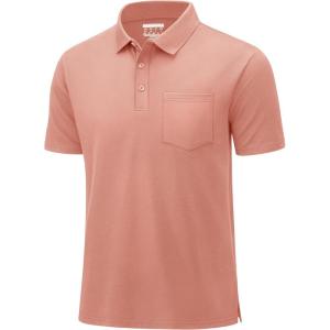 imageMAGCOMSEN Mens Polo Shirts with Pocket Cotton Pique Short Sleeve Collared Shirt Moisture Wicking Golf Shirts 3Button ShirtsGray Pink
