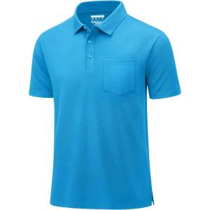 imageMAGCOMSEN Mens Polo Shirts with Pocket Cotton Pique Short Sleeve Collared Shirt Moisture Wicking Golf Shirts 3Button ShirtsGrey Green