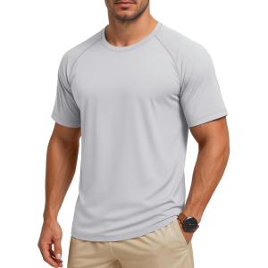imageMAGCOMSEN Mens Short Sleeve UPF 50 TShirt Quick Dry Rash Guard Athletic Running Swim Top Tee Performance Water ShirtsLight Gray