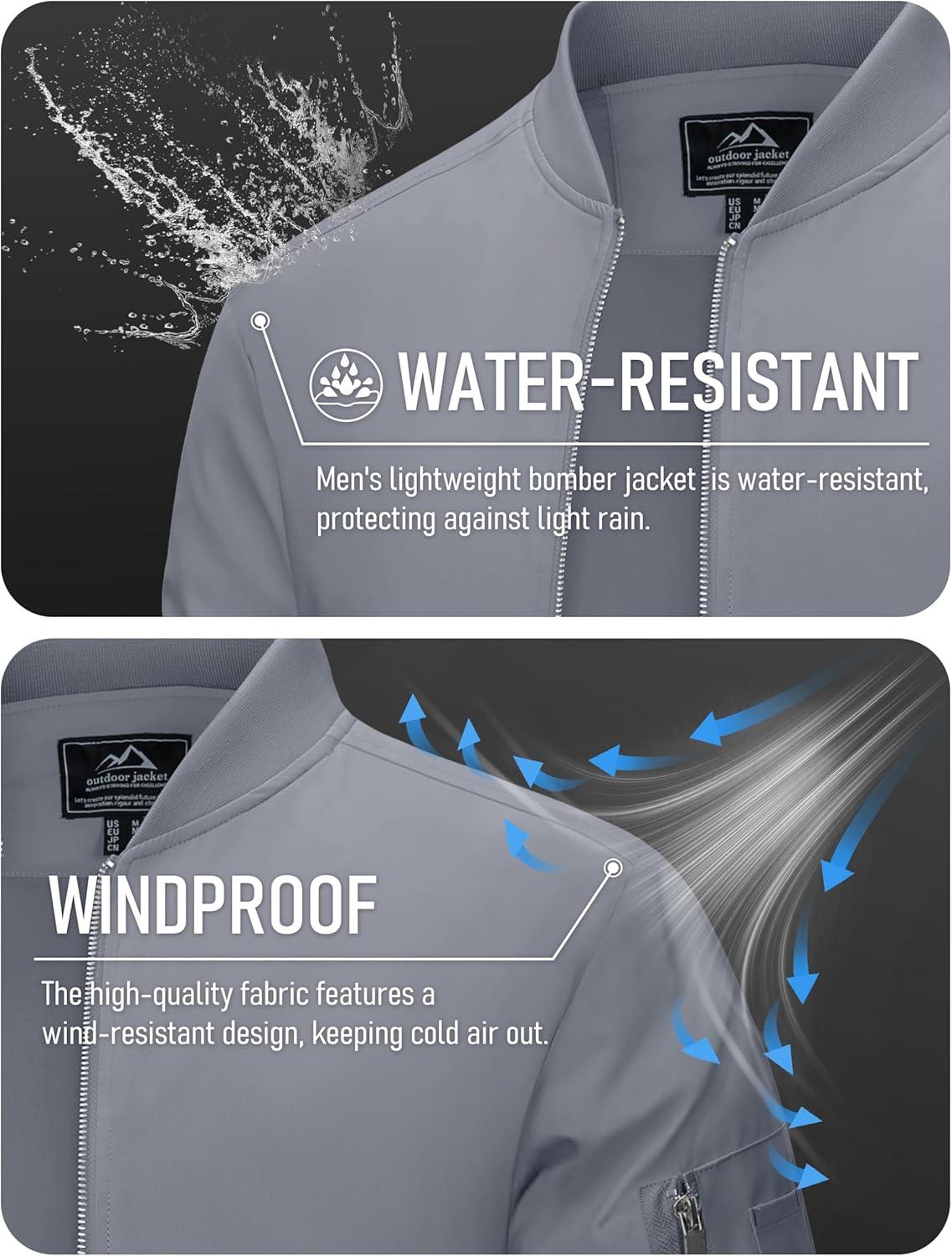 imageMAGCOMSEN Mens Bomber Jacket Lightweight Casual Windbreaker Spring Fall Zip Up Coat with 5 Pocket01 Light Grey