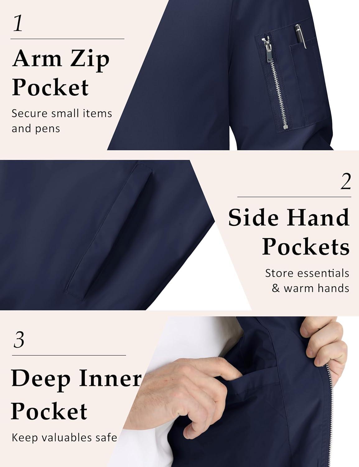 imageMAGCOMSEN Mens Bomber Jacket Lightweight Casual Windbreaker Spring Fall Zip Up Coat with 5 Pocket01 Navy